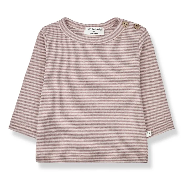 1+ in the family T-Shirt Côtelé Rayé Kerem | Mauve