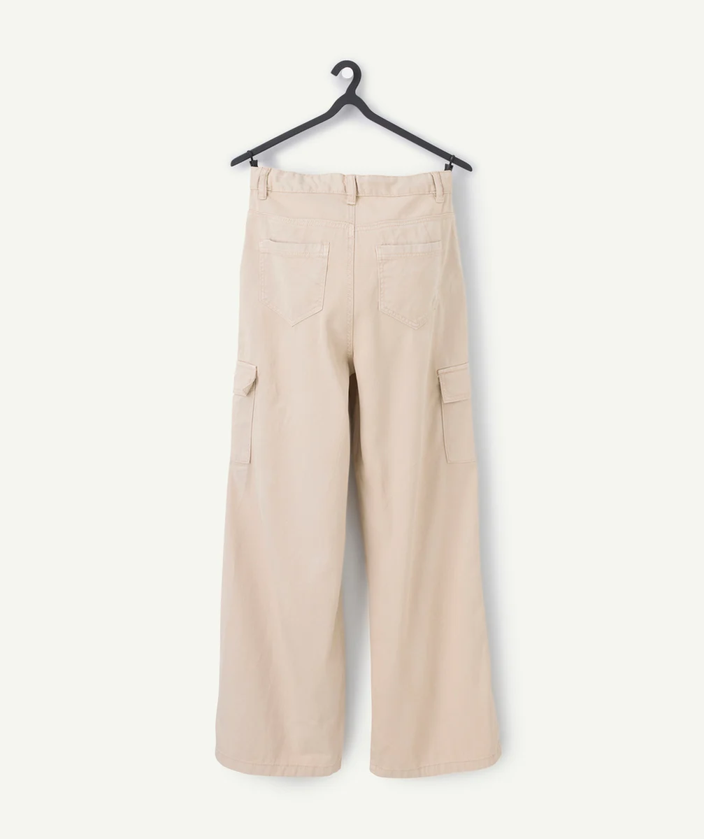 pantalon large garçon en viscose responsable beige avec poches cargo