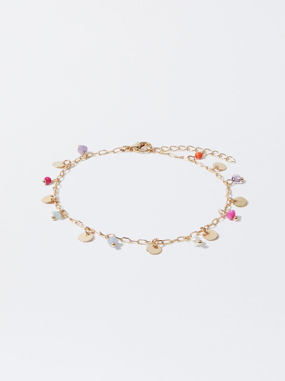 Pulseira de tornozelo com pedras multicoloridas