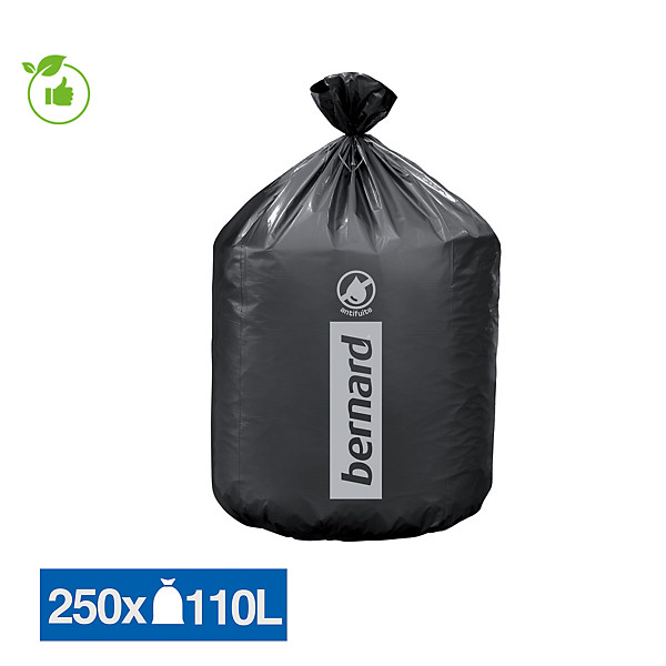 Sacs poubelle déchets courants Bernard Supertene noirs 110 L, lot de 250