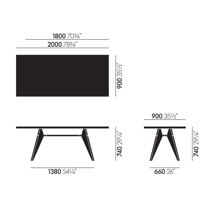 Vitra Table EM - piètement noir - Jean Prouvé | Chêne