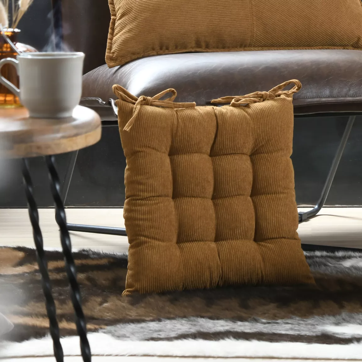 Coussin de chaise carré velours (38 x 38 cm) Dandy Camel