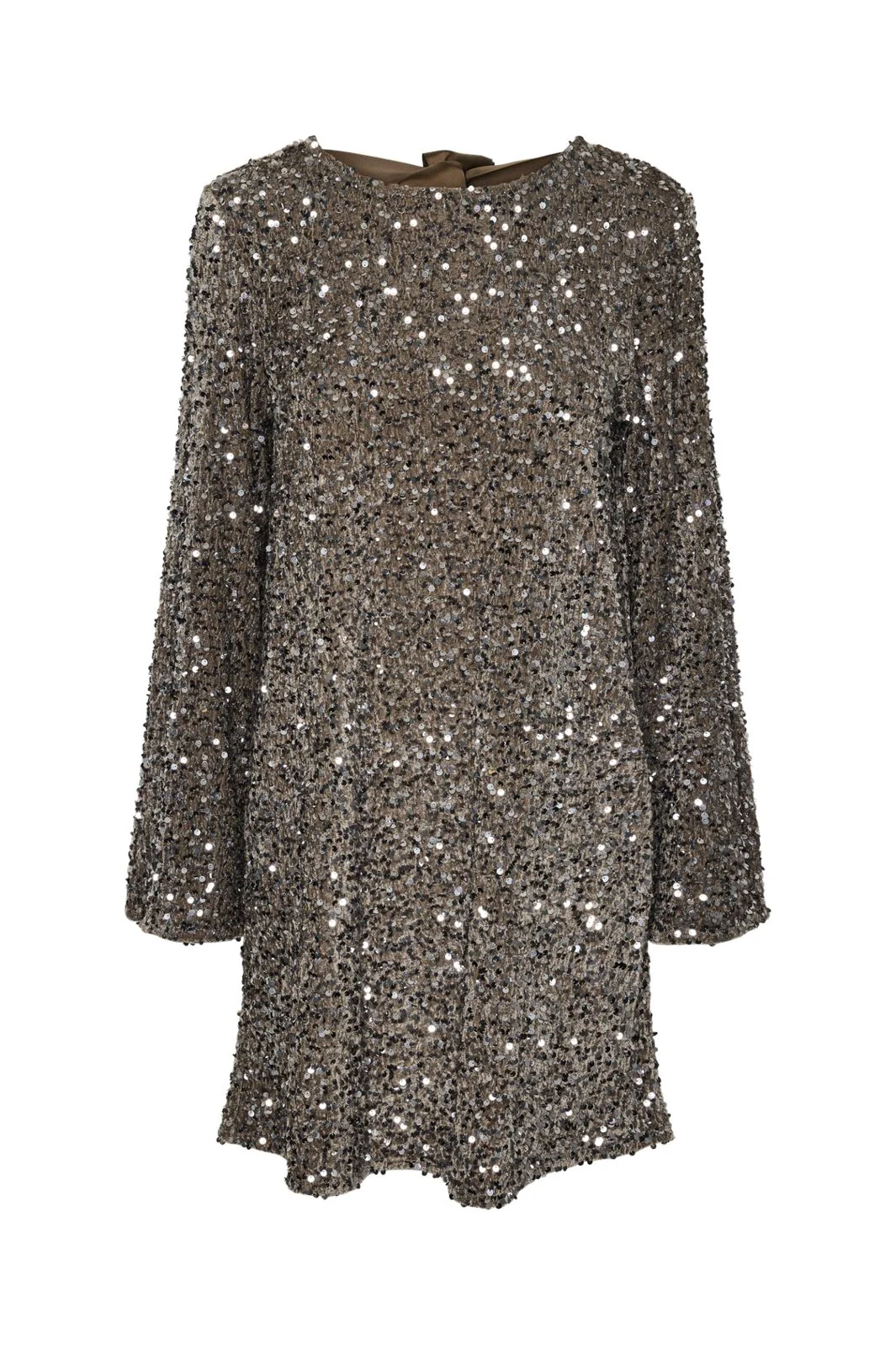 Pieces Pckam Ls Deep Back Bow Dress 4641534 morel silver sequins