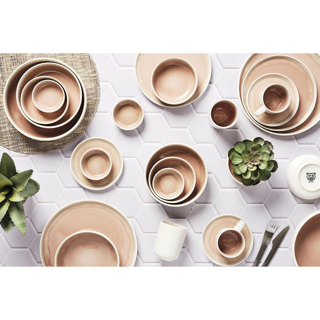 Bjorn 6 Bols Oxygen rose poudre/beige - D.9 cm