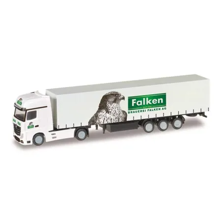 Herpa 066518 Mercedes-Benz Actros Gardinenplanen-Sattelzug Brauerei Falken (CH)