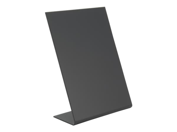 Securit® L-formet A6 akrylbordskilt i svart – sett med 3 deler.