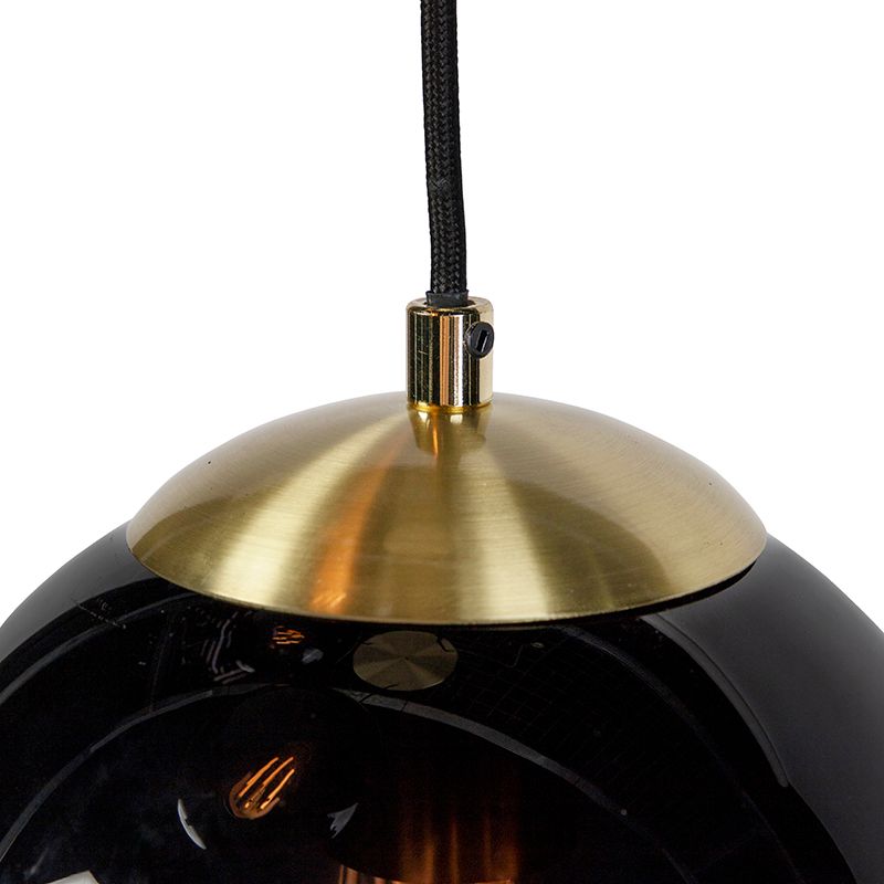 Art deco hanglamp messing met zwart glas 3-lichts - Pallon