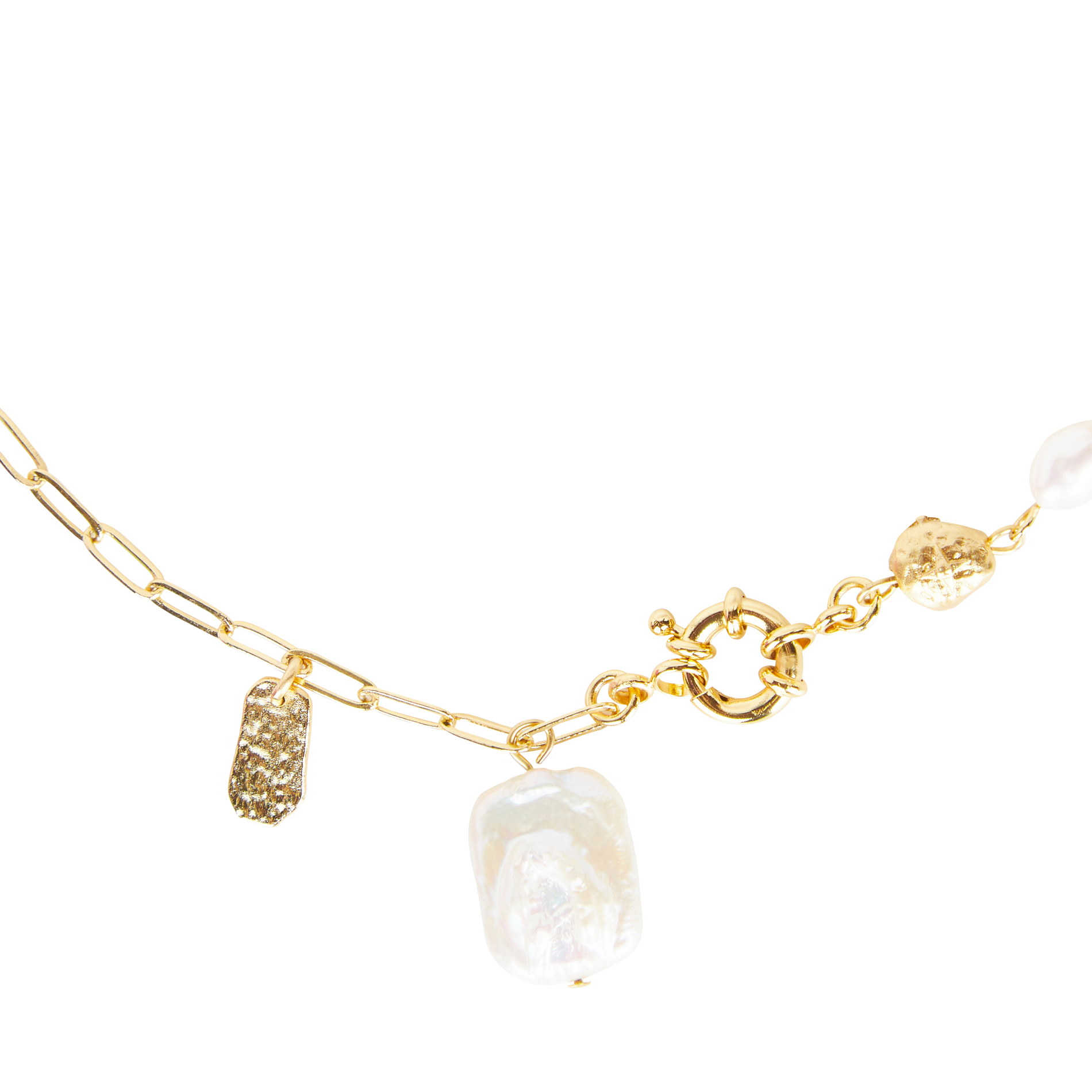 CHOYA PEARL - Collier chaîne à maillon long en laiton avec perles | Doré