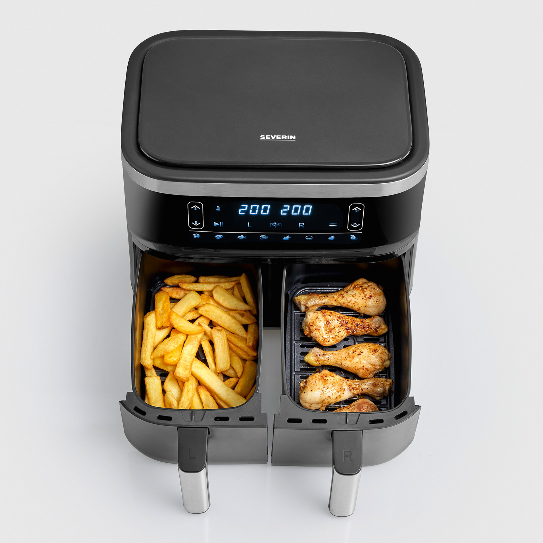 SEVERIN Heißluftfritteuse FR 2453 - schwarz - Doppelkammer - 2x 3,8 Liter