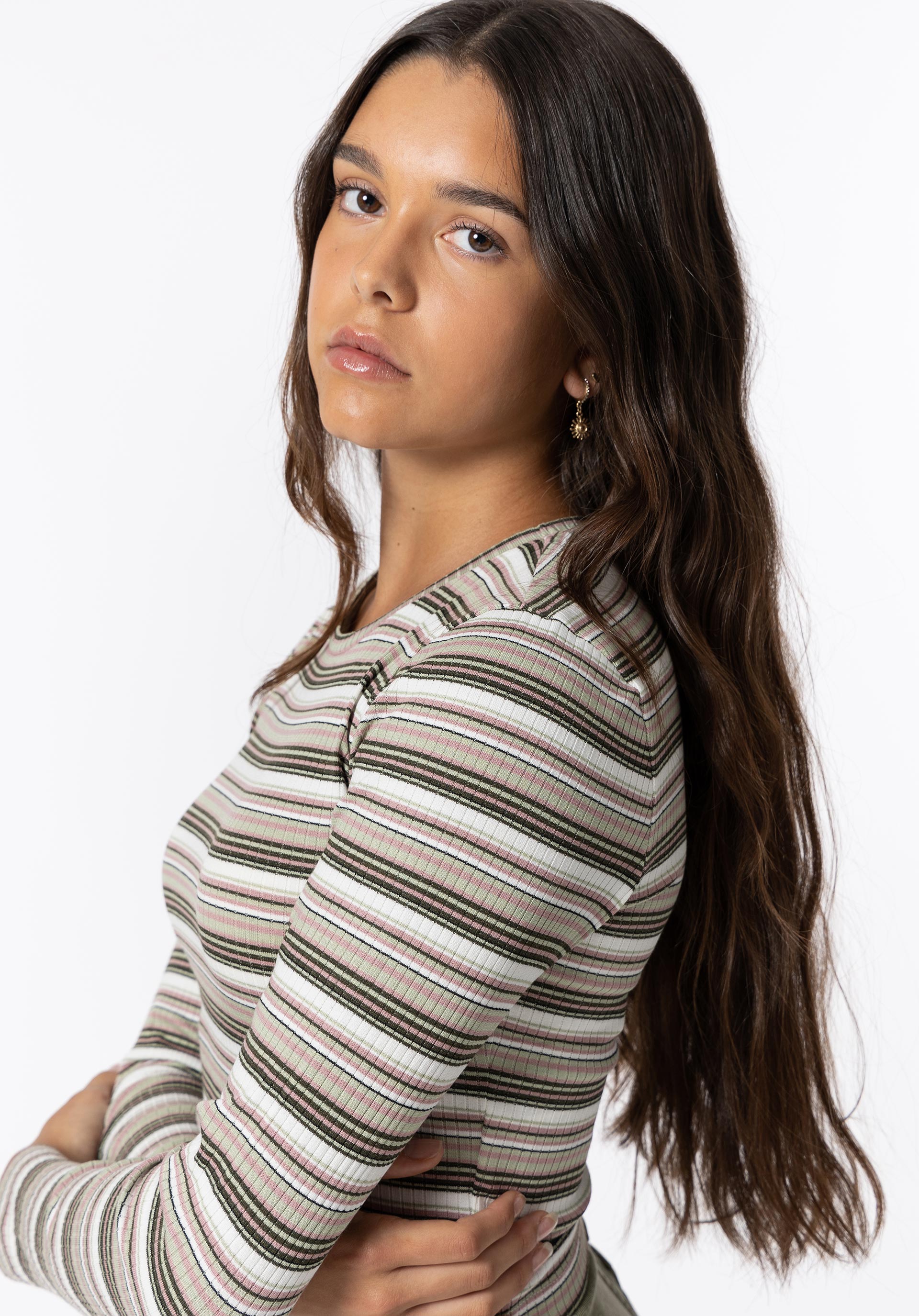 T-shirt Cropped Canelada às Riscas
