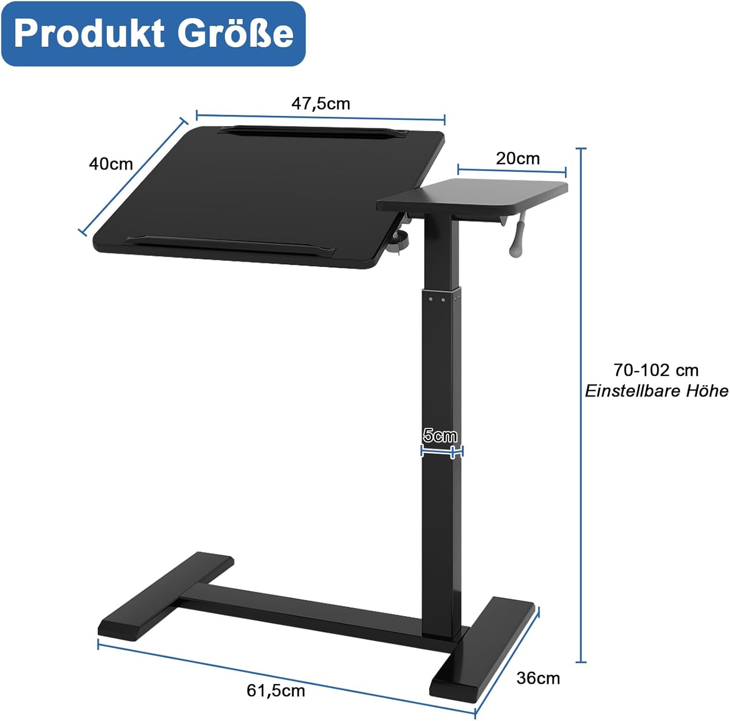 PUNCIA Laptoptisch höhenverstellbar 70-100cm drehbarer Laptopständer mit Rollen mobiles Stehpult Überbett-Tisch ergonomisch Steh-Sitztisch Präsentationswagen für Bett Sofa Büro Office Schwarz