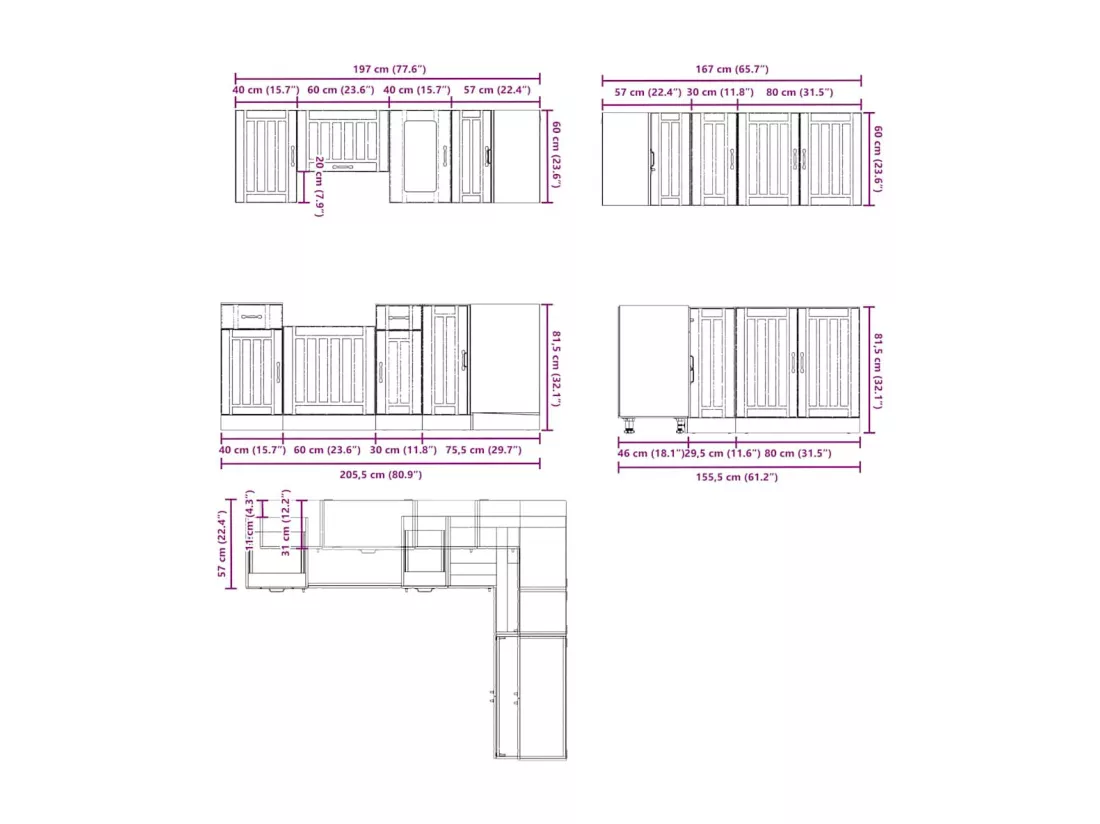 Ensemble d'armoires de cuisine 11 pcs Kalmar bois d'ingénierie