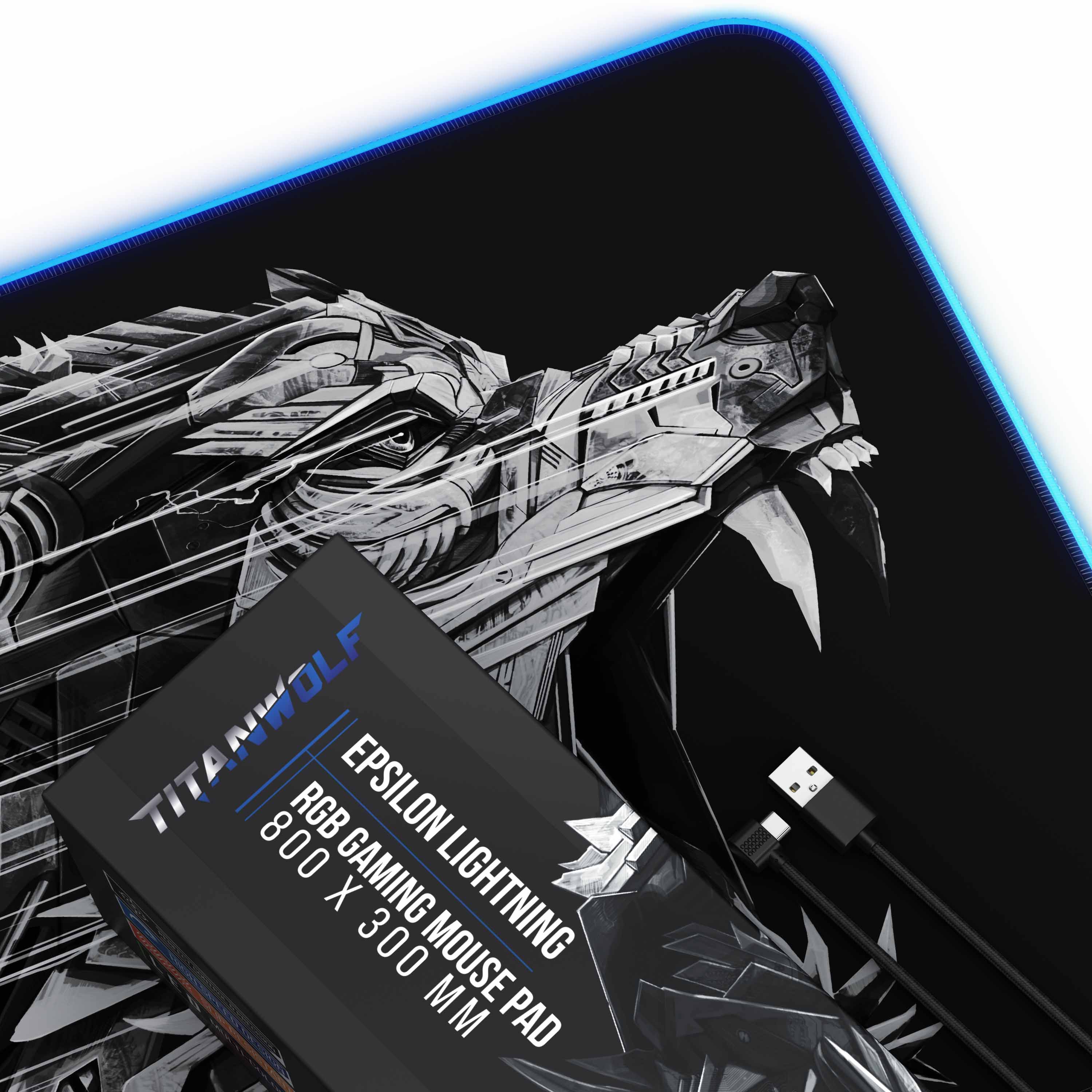Titanwolf RGB Gaming Mauspad, Mousepad XL 800 x 300mm verbessert Präzision & Geschwindigkeit, Epsilon