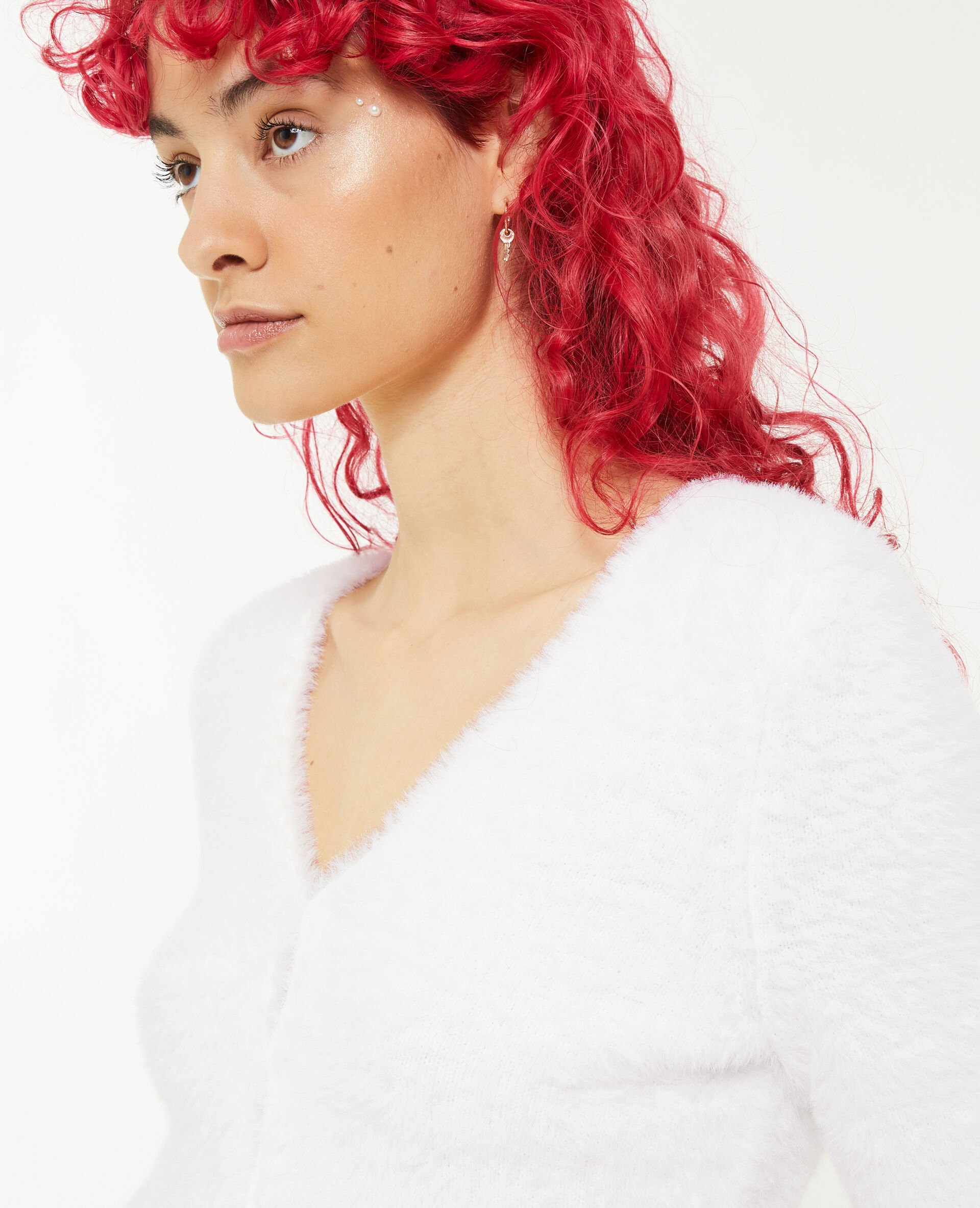 Gilet court en maille poilue - Blanc