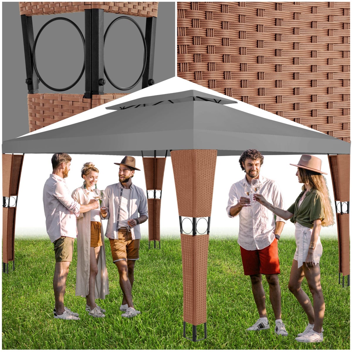 Rotan tuinpaviljoen tectake Mona 4 x 3 m inclusief haringen