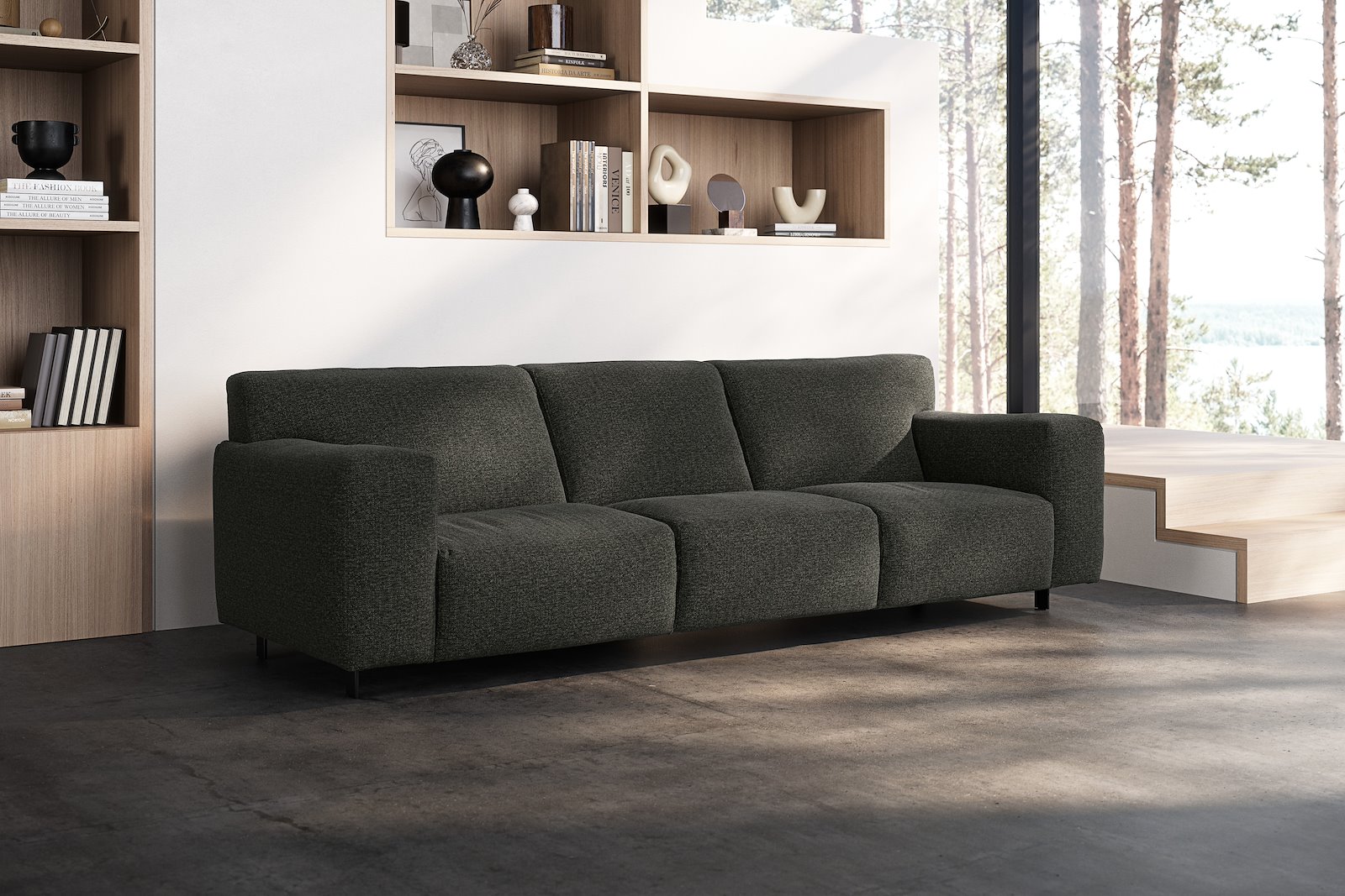 Vesta 4-seter I Tekstil Cortina Grey, standardsøm, sort metallben 10 cm, Comfort CM
