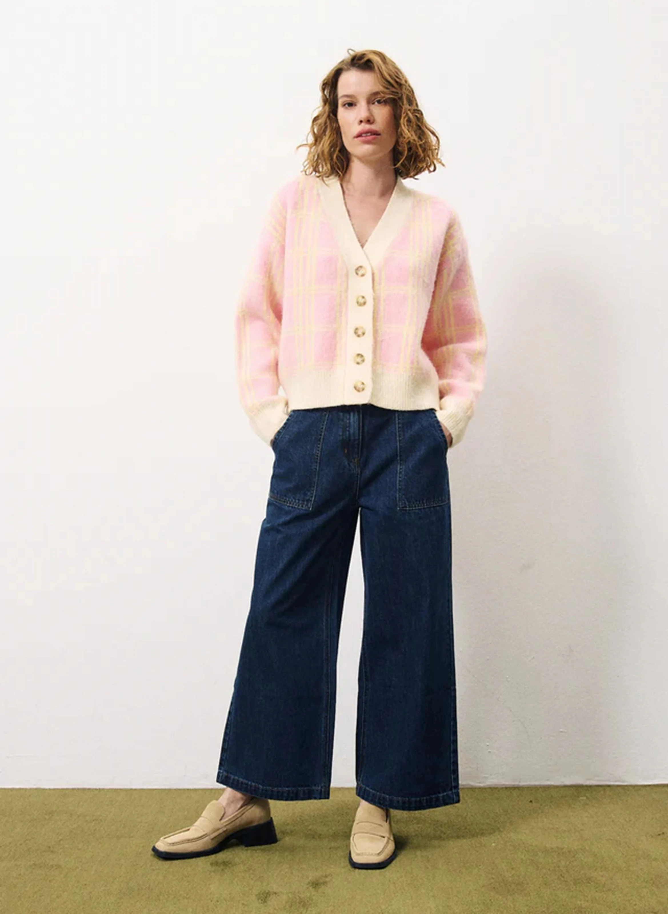 MANILA - Gilet col V en jacquard | Rose