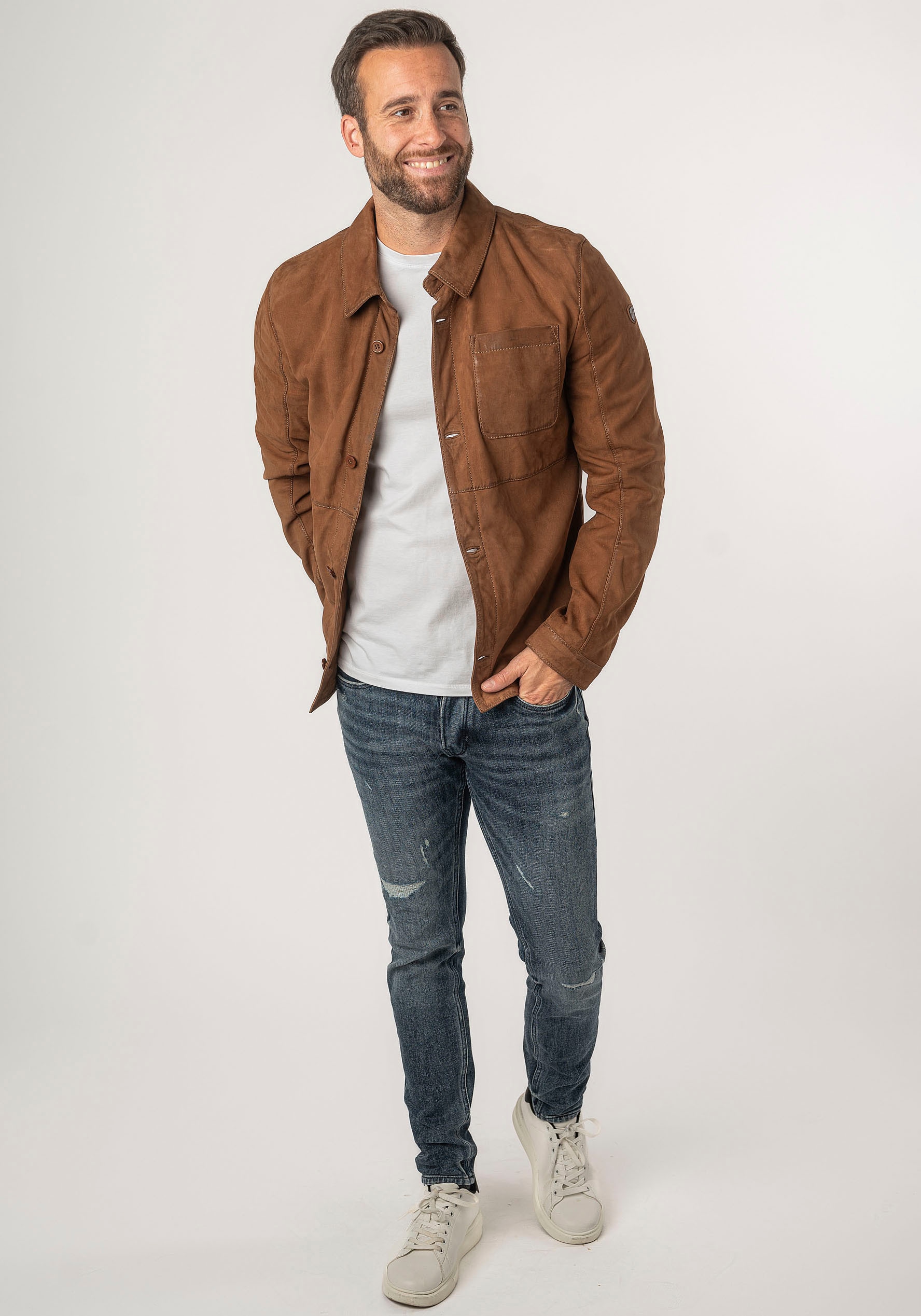 Mauritius Lederjacke »MMJemmo« mit Hemdblusenkragen, Knopfleiste
