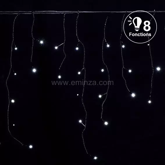 Stalactite lumineuse 7,50 m 175 LED câble noir Blanc froid