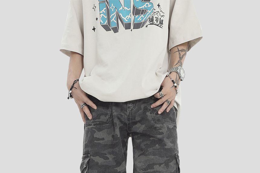 INStudio - Hoge taille camouflage rechte cargojeans
