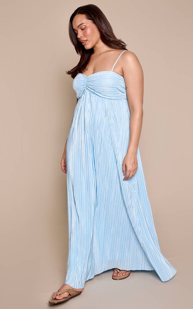 Bleu Clair Robe Maxi Grande Taille À Bretelles Avec Fronces Sur Le Devant