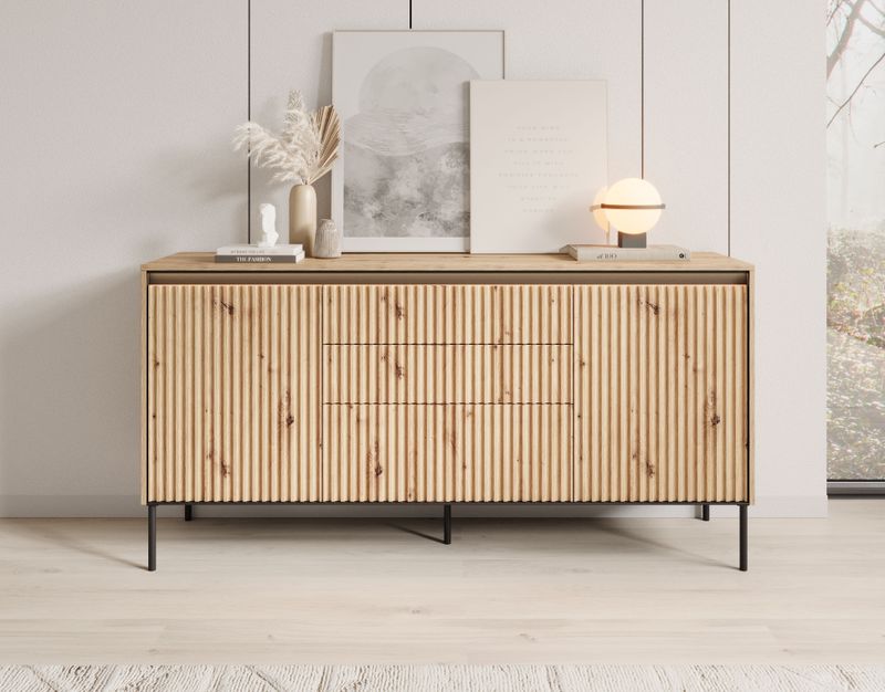 Meubella - Dressoir Timoteo - Eiken - 3 Lades - 2 Deuren