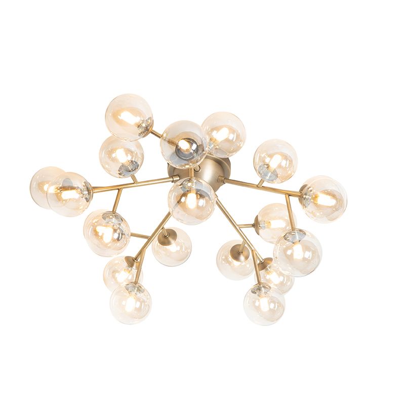 Art Deco plafondlamp brons met amber glas 20-lichts - Bianca