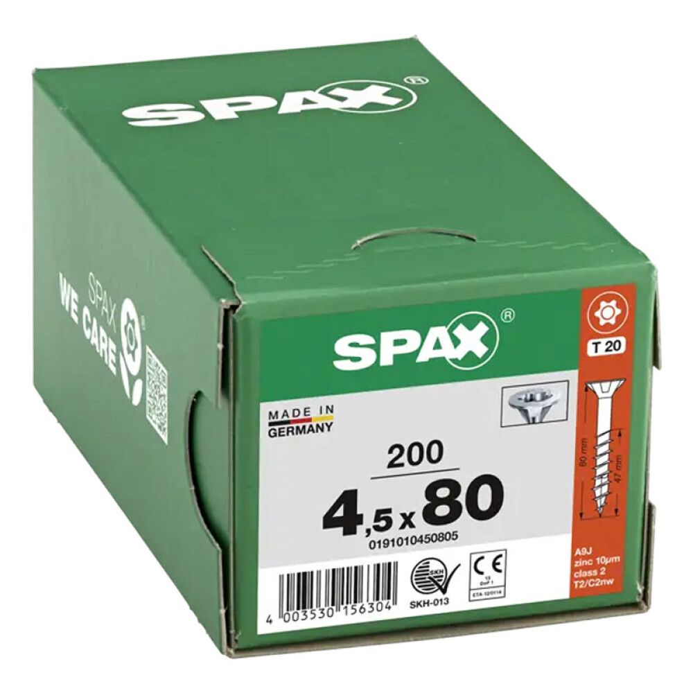 SKRUE SPAX SENKHODE TORX 4,5X80MM 200 STK