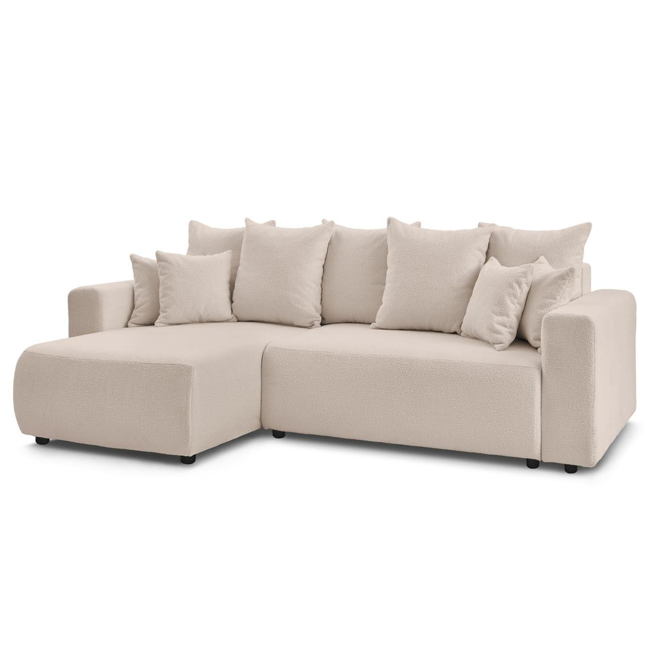 Bobochic Canapé d'angle convertible reversible bouclette Envy beige - 282x153x95 cm