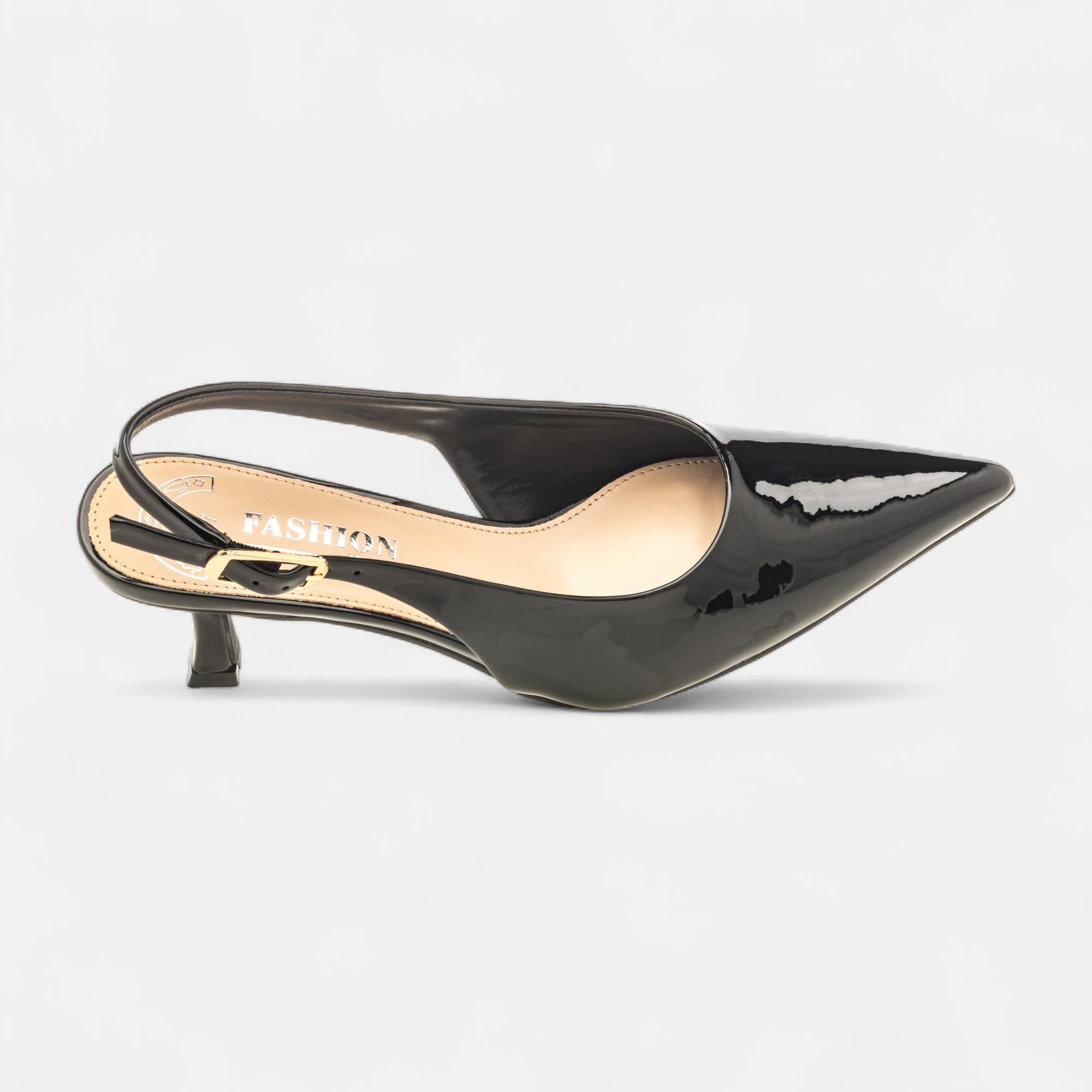 Escarpins avec bride arrière à talon Femme noir vernis