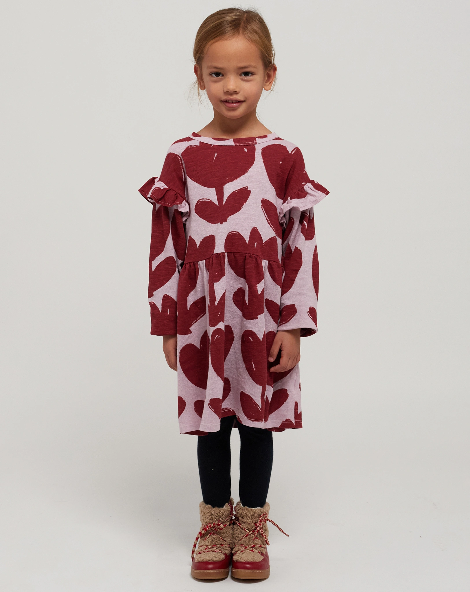 Langarm-Kleid RETRO FLOWERS ALL OVER in lila