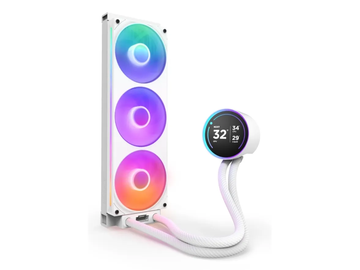 NZXT Kraken Elite 360 RGB - Processors flydende kølesystem - med LCD-display - Radiatorstørrelse: 360 mm - (for: LGA1851, LGA1700, LGA1200, LGA115x Socket, AM4, AM5) - kobber - 120 mm - hvidmatteret
