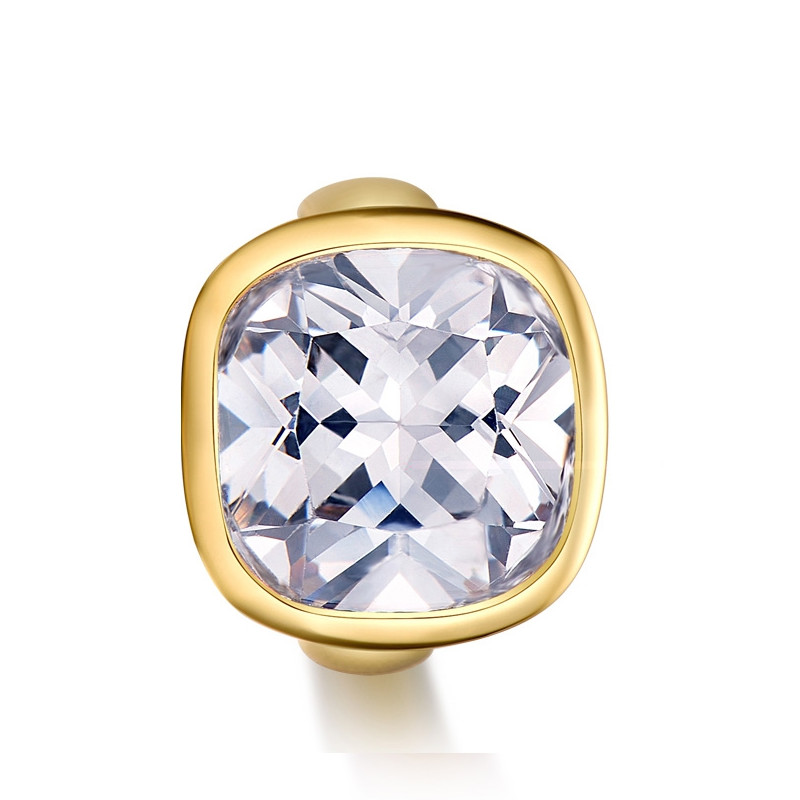 Charms Beads Cristal Blanc en Acier Inoxydable Or Jaune