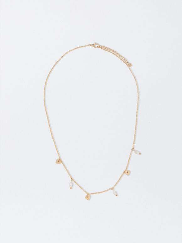Colar com pérolas e corações - Dourado