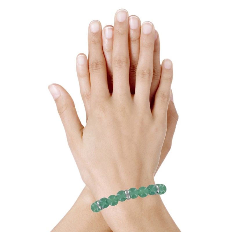 Bracelet Elastique Anneau Acier et Perles Quartz Vert