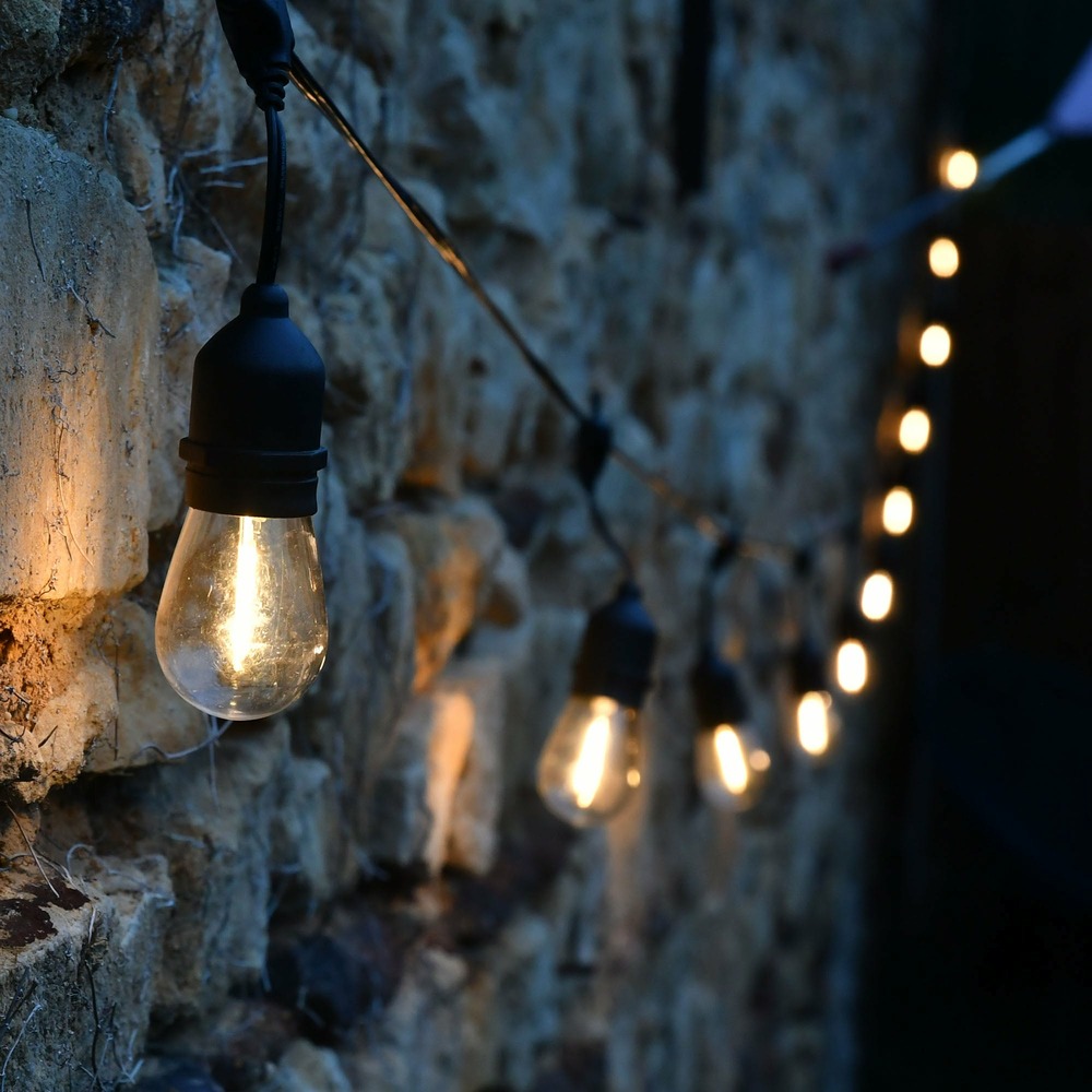 Guirlande guinguette jazz solaire - l12,600 15 led filament blanc chaud - 300 lumens - prolongeable - extérieur - chromex