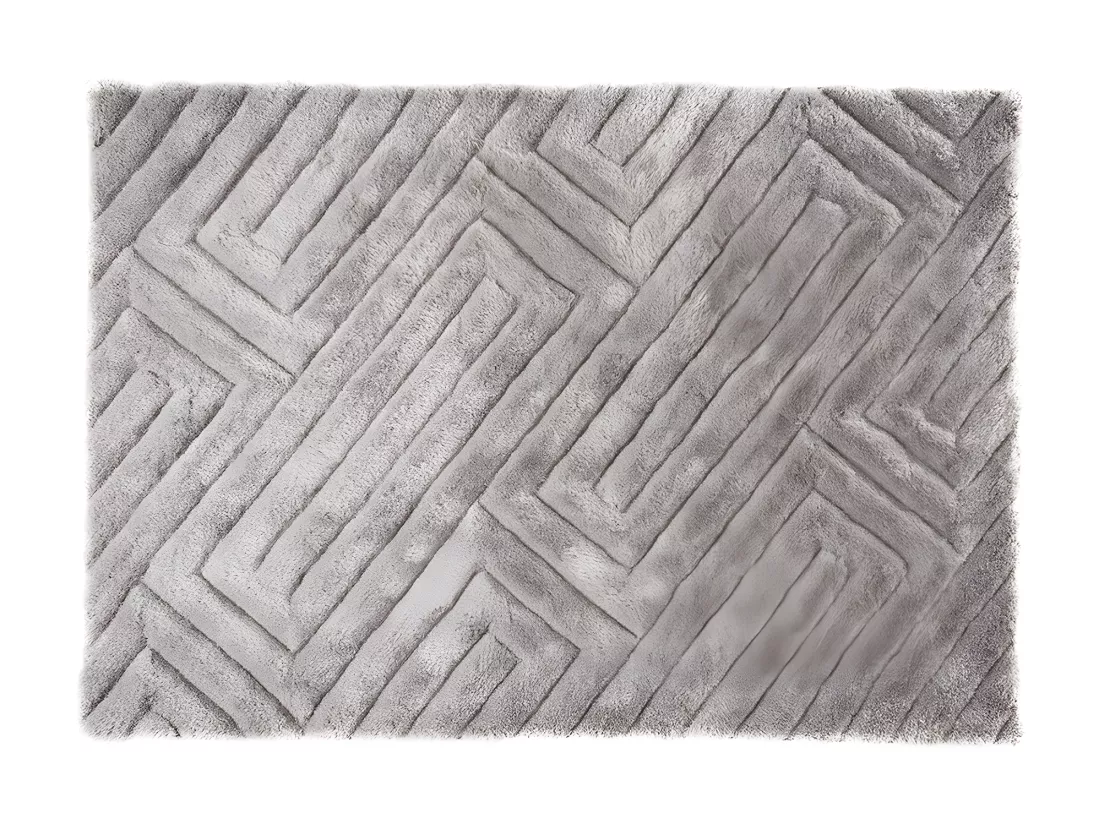 Ensemble table basse plateau pivotant transparent JOLINE et tapis shaggy gris MAZE