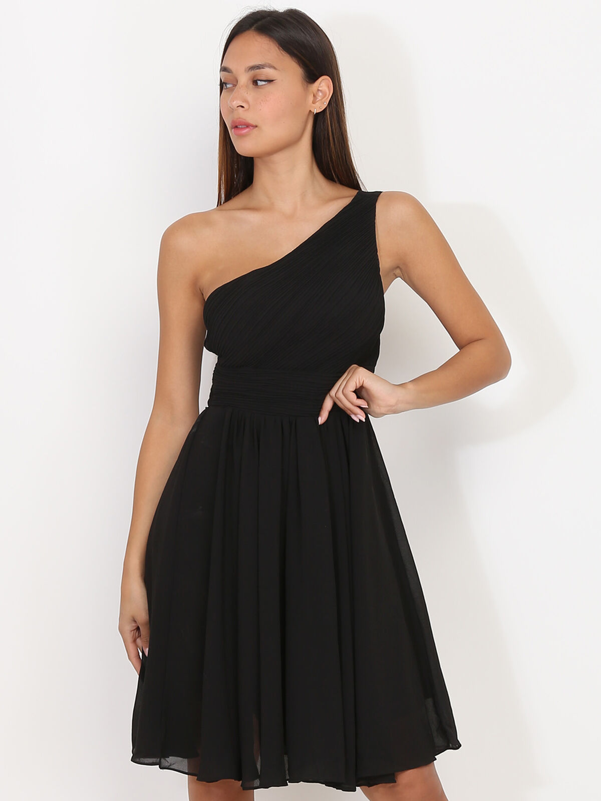 Robe asymétrique drapée- Noir