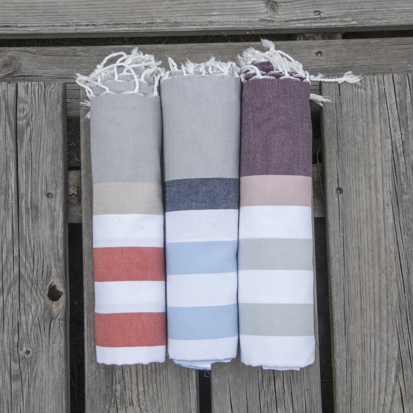 Febronie Fouta Arcachon bleu ciel/blanc/bleu marine/gris perle - 100x200 cm