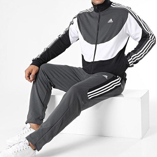 Ensemble De Survetement A Bandes IJ6075 Gris Anthracite Blanc Noir