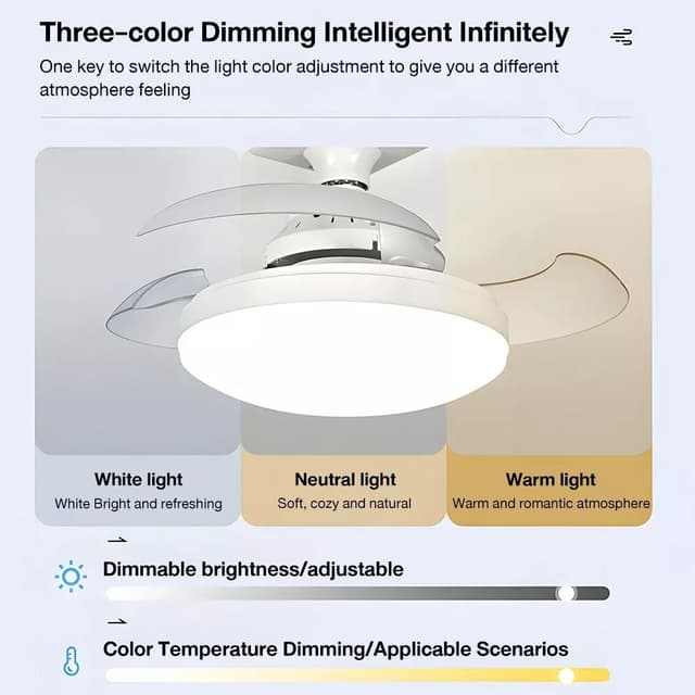 Loftsventilator E27 Ventilator Loftslys med fjernbetjening APP kontrol 3 hastigheder dæmpbar