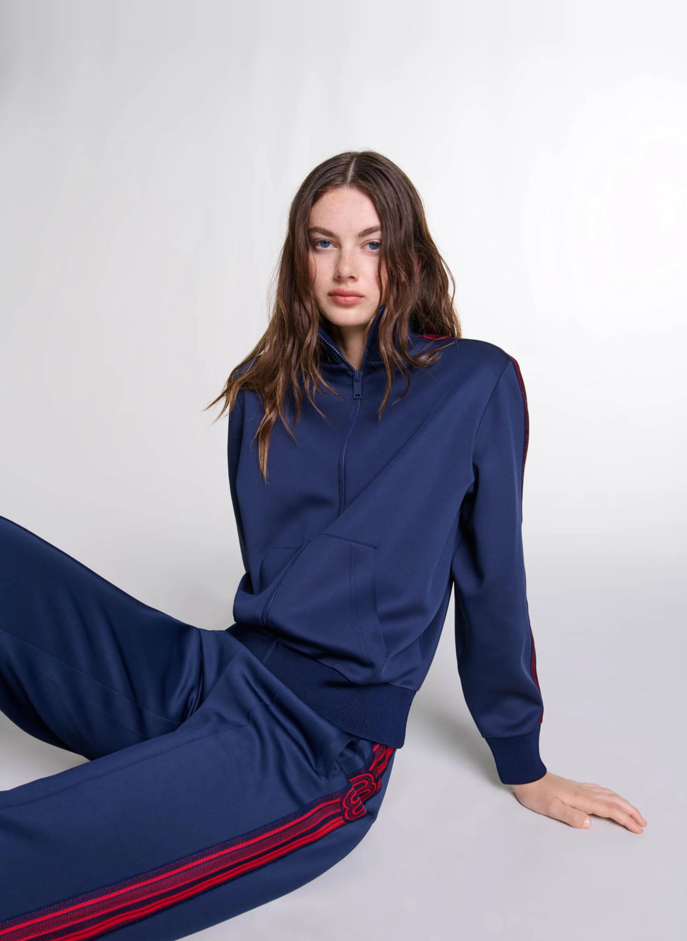 Sweat zippé à bandes | Bleu