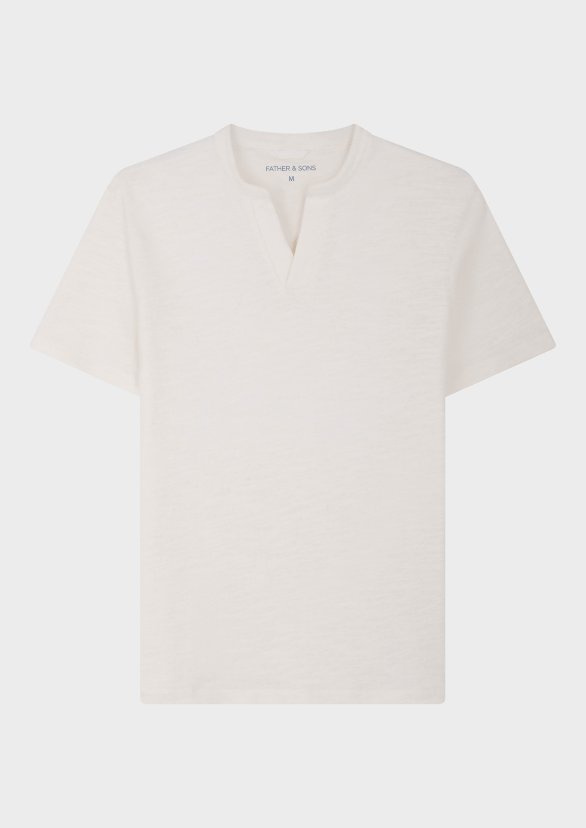 Tee-shirt manches courtes en coton et lin col V unis écrus