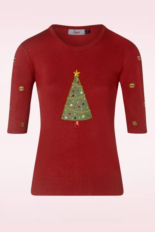 Banned Retro Scandi tree holiday cheer trui in rood