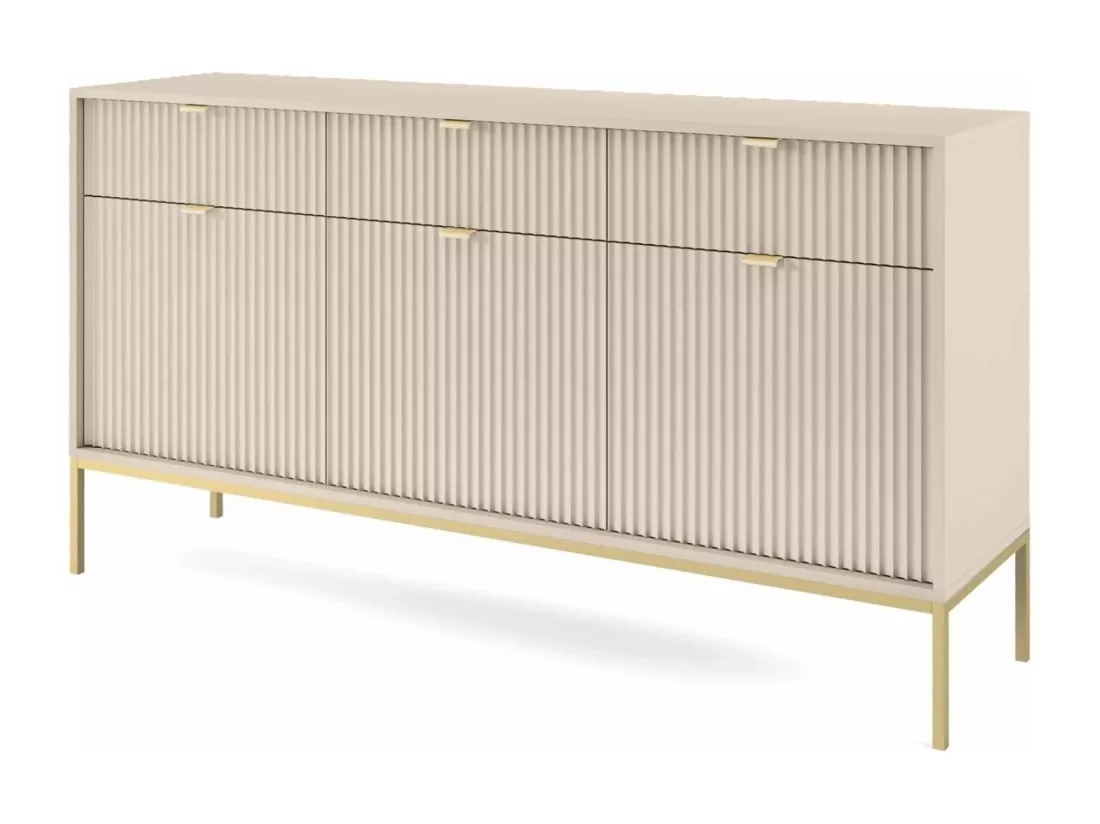 Buffet 3 portes - 154 cm - beige avec pieds dorés - VELLORE