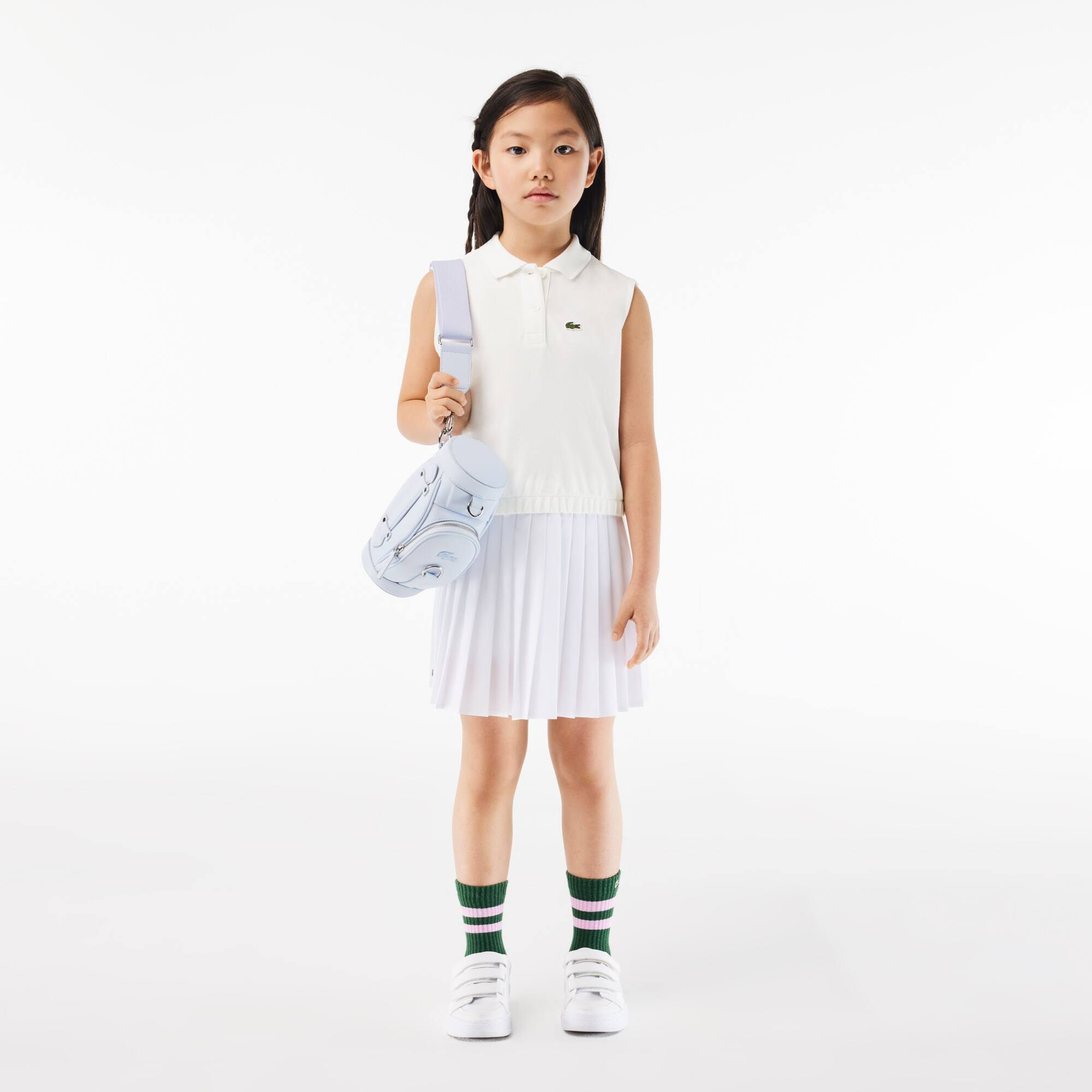 Polo sans manche fille Lacoste en mini piqué de coton Polos - Blanc - Lacoste - Fille