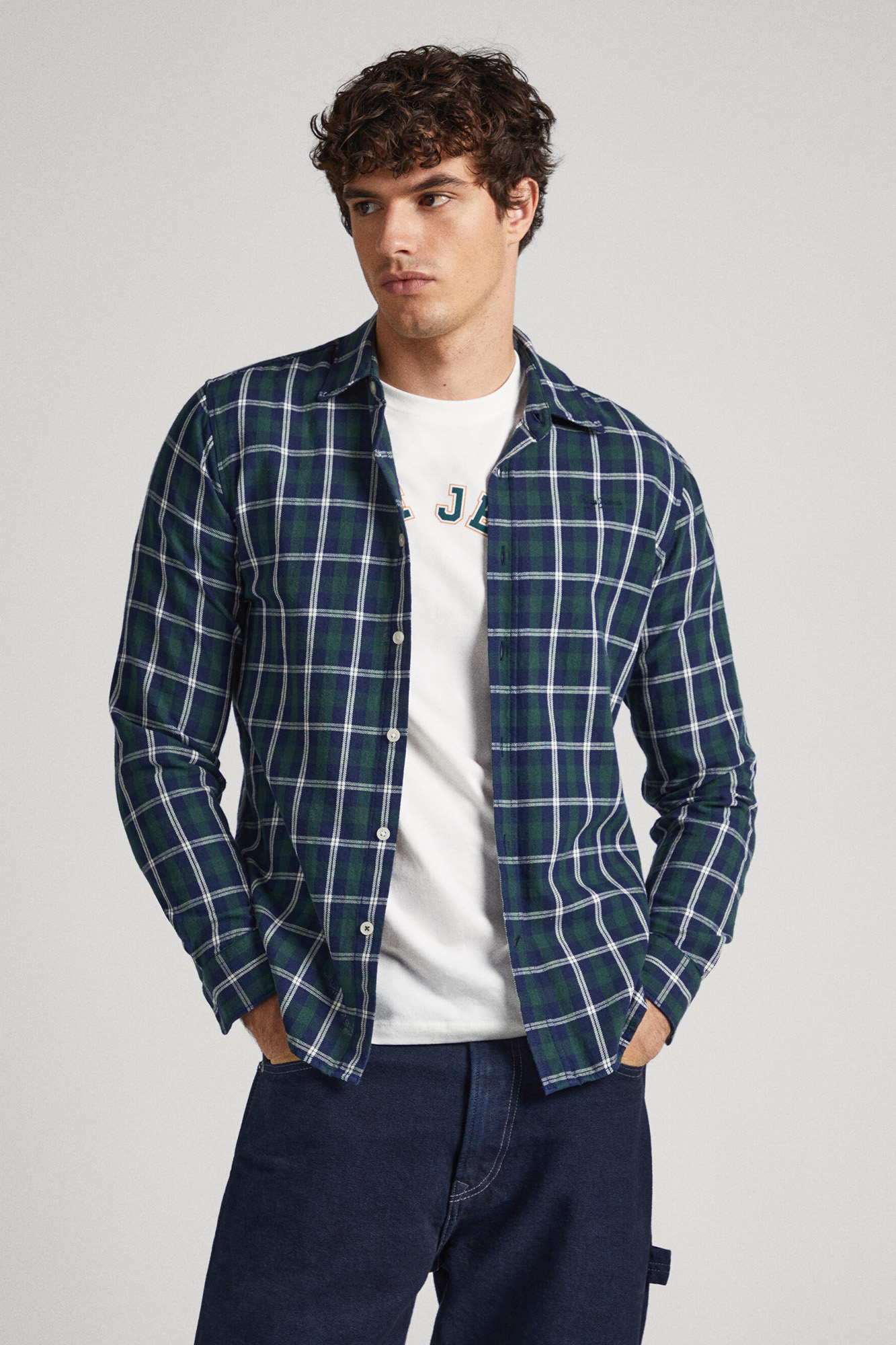 Camisa xadrez de sarja de algodão