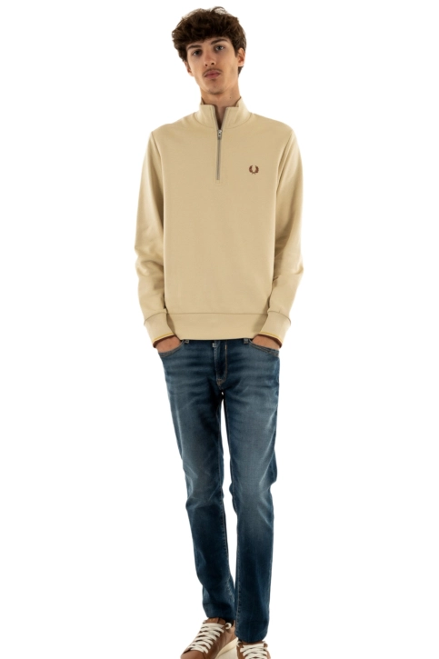 Pull hiver fred perry half zip w69 oatmeal / whisky brown