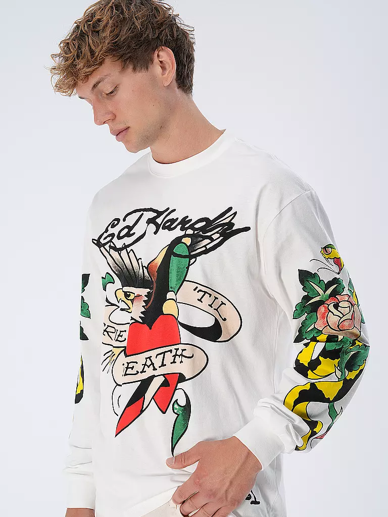 ED HARDY T-Shirt TRUE TILL ROSE SNAKE weiss