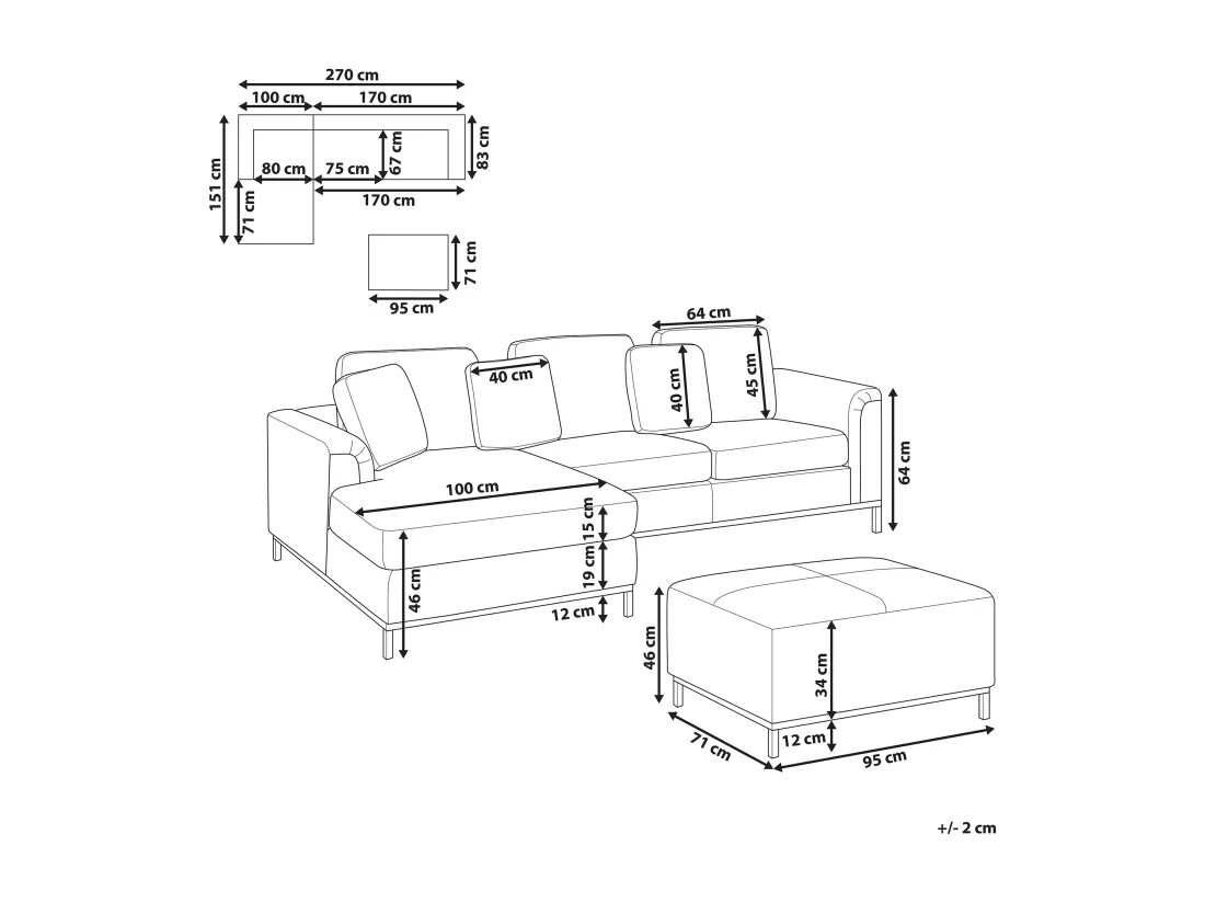 Canapé Angle à gauche en Cuir Véritable Beige et Pouf Ottoman Housses Amovibles Oslo
